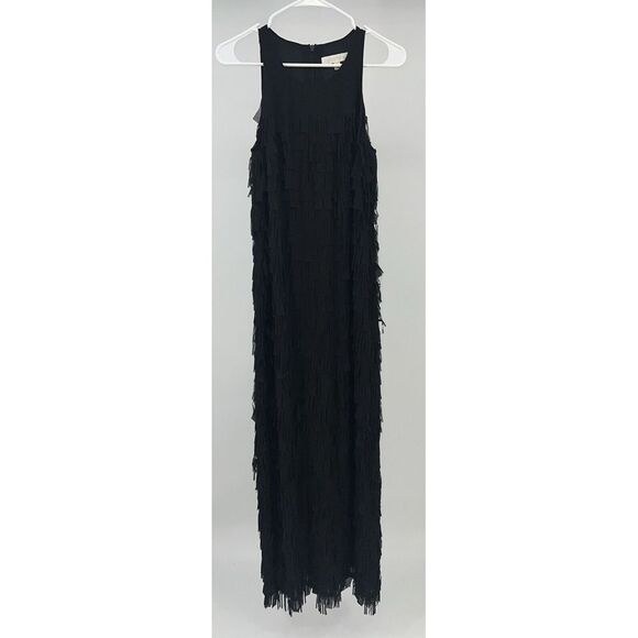 Women's Etcetera Designer Classic Black Fringe Layered‎ Dress Size 2 Side Slit - Picture 1 of 9